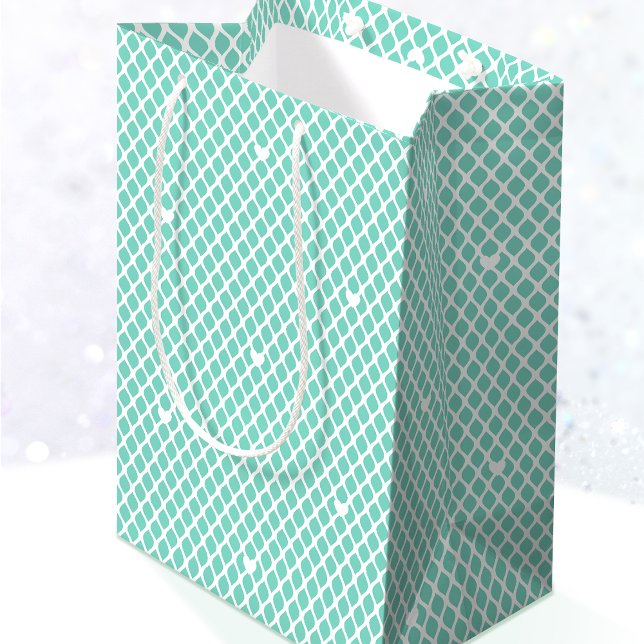 Sacola Para Presentes Média Pretty Love Heart Lattice Mesh Mint Birthday (Criador carregado)