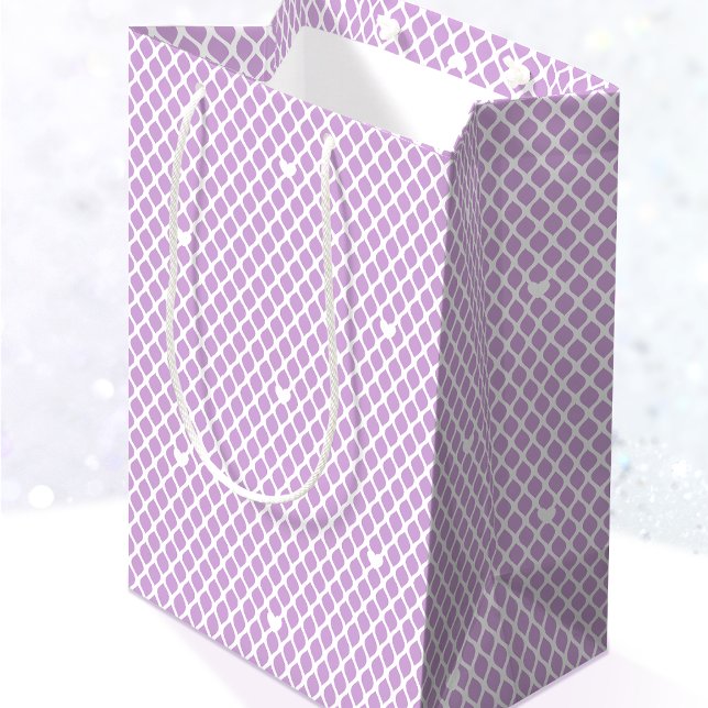 Sacola Para Presentes Média Pretty Love Heart Lattice Mesh Purple Birthday (Criador carregado)