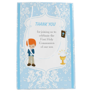 Sacola Para Presentes Média Primeira Comunhão de Cabelos Vermelhos Obrigado