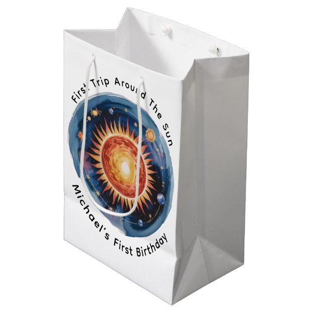 Sacola Para Presentes Média Primeira Viagem Em Torno Da Festa Do primeiro aniv (Frente inclinada)
