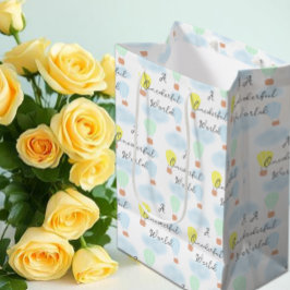 Sacola Para Presentes Média Primeiro aniversario de Balão de Ar Quente do Mund