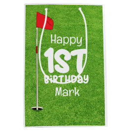 Sacola Para Presentes Média Primeiro aniversario de golfe com bandeira de golf