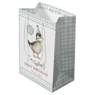 Sacola Para Presentes Média Primeiro aniversario de Pato Sortudo Verde de Sage