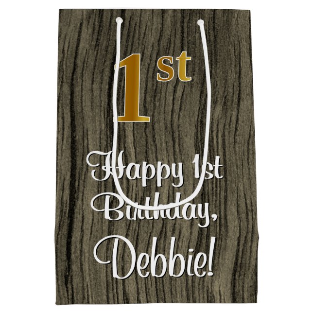 Sacola Para Presentes Média primeiro aniversario: Elegante Faux Dourado Look # (Verso)