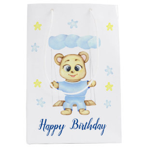 Sacola Para Presentes Média Primeiro Aniversário Personalizado Garoto Urso de