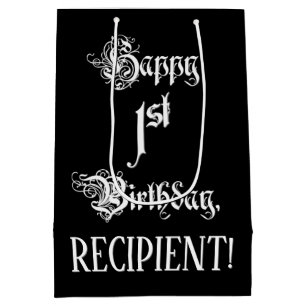 Sacola Para Presentes Média primeiro aniversario: Rico, Script Elegante + Nome