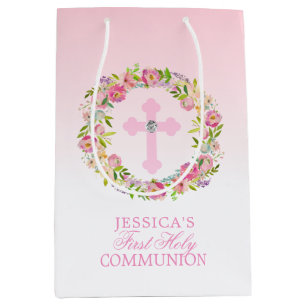 Sacola Para Presentes Média Primeiro comunhão santamente da menina floral