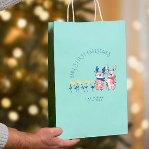 Sacola Para Presentes Média Primeiro Natal do Bebê amigos Rena adoráveis