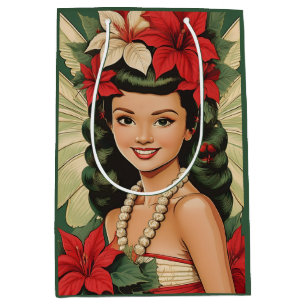 Sacola Para Presentes Média Princesa de Natal Tropical de Retro