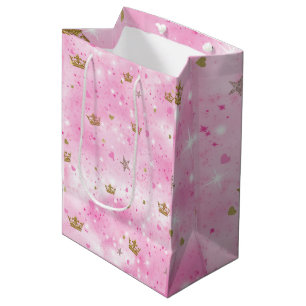 Sacola Para Presentes Média Princesa Rosa Corações Estrelas e Festas de aniver