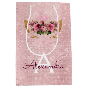 Sacola Para Presentes Média Princesa Rosa Kitten Rosa Dourada Leve Rosa Rosa