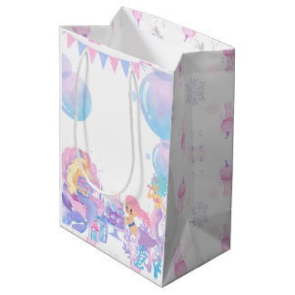 Sacola Para Presentes Média Princess & Mermaid Birthday Invitation Card