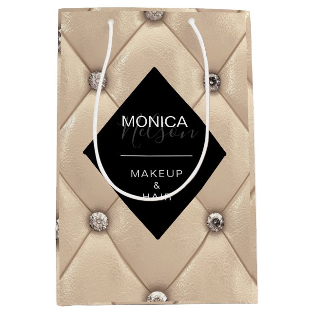 Sacola Para Presentes Média produto monograma tufado a ouro luxuoso (Frente)