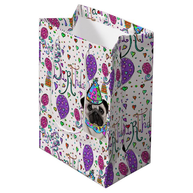 SACOLA PARA PRESENTES MÉDIA PUG (Frente inclinada)
