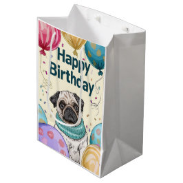 Sacola Para Presentes Média Pug Happy Birthday