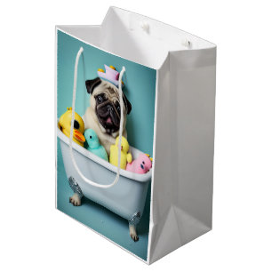 Sacola Para Presentes Média Pug Paradise: Uma Beleza Bandeira na Tubagem