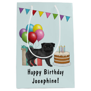 Sacola Para Presentes Média Pug Preto Fofo Desenho Animado Cachorro Colorido F