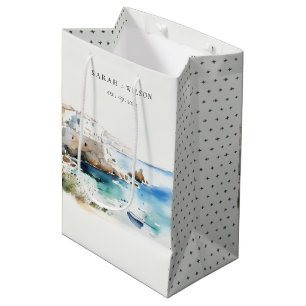 Sacola Para Presentes Média Puglia, Itália Paisagem Aquarela Casamento