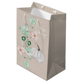Sacola Para Presentes Média Pumpkin Branco Floral Watercolor Personalizado