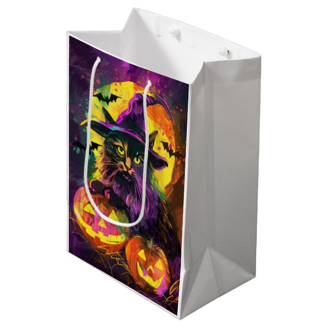 Sacola Para Presentes Média Pumpkin de bruxa de bruxa maldita angora turca (Frente inclinada)