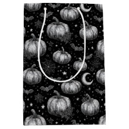 Sacola Para Presentes Média Pumpkin de Dia das Bruxas Preto e Branco, Bat, tei