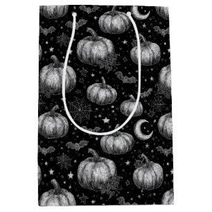 Sacola Para Presentes Média Pumpkin de Dia das Bruxas Preto e Branco, Bat, tei