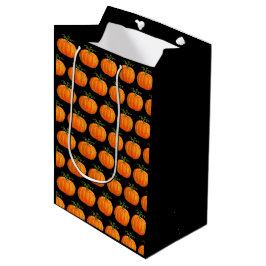Sacola Para Presentes Média Pumpkin de Halloween Pumpkin Gato Padrão Laranja Q