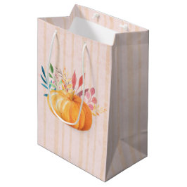 Sacola Para Presentes Média Pumpkin Laranja em Listras Douradas e Rosa