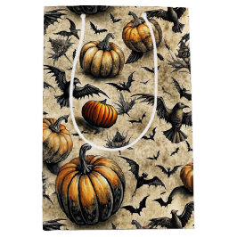 Sacola Para Presentes Média Pumpkins, Crows e Bats Halloween Padrão (2)