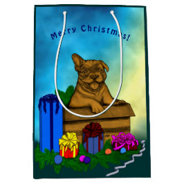 Sacola Para Presentes Média Puppy em uma caixa, Merry Xmas