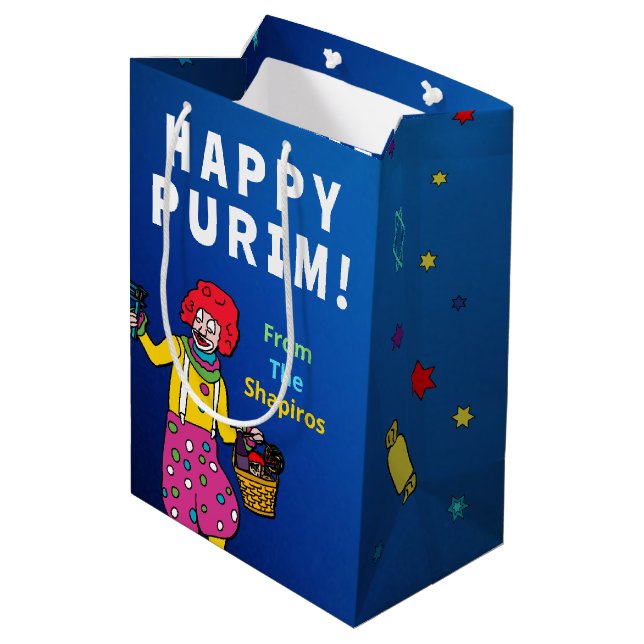 Sacola Para Presentes Média Purim Feliz Personalizado! (Verso inclinado)