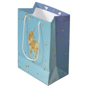 Sacola Para Presentes Média Purple Aqua Dourada Sparkle Unicorn