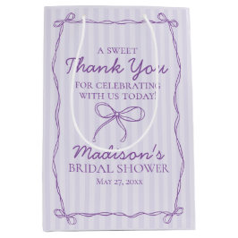 Sacola Para Presentes Média Purple Coquette Bow Pastel Bridal Shower Favor