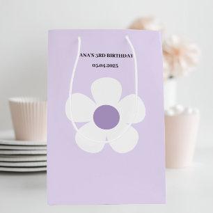 Sacola Para Presentes Média Purple Daisy Birthday Elegante Floral