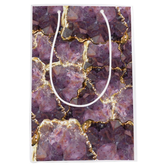 Sacola Para Presentes Média Purple Gold Crystal Collage Gift Bag (Frente)