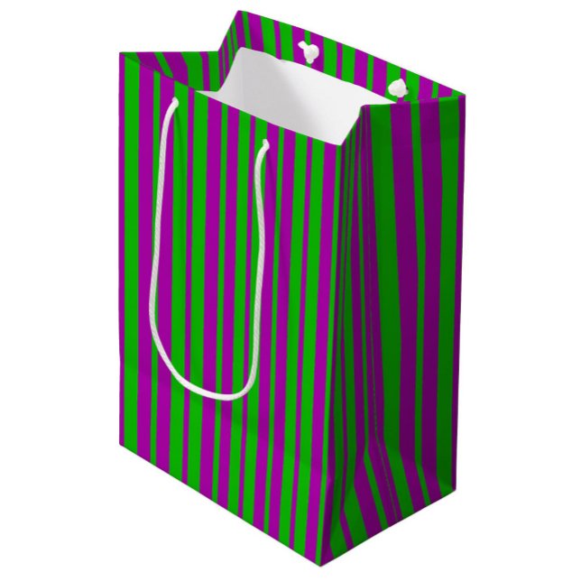 Sacola Para Presentes Média Purple Green Stylish Stripes Pattern Design  (Criador carregado)
