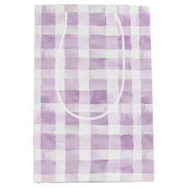 Sacola Para Presentes Média Purple White Plaid Stripes