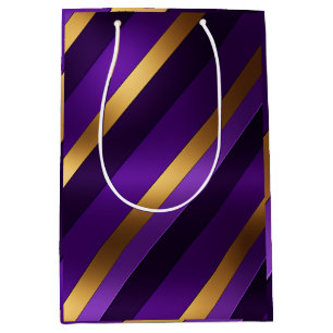 Sacola Para Presentes Média Púrpura Chic, Lilac e Dourada Striped