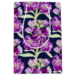 Sacola Para Presentes Média Púrpura flor de aquarela padrão floral