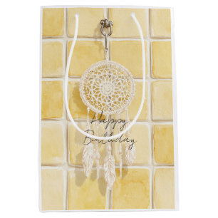 Sacola Para Presentes Média Quadrados Amarelos Limão Dream Catcher Aniversário
