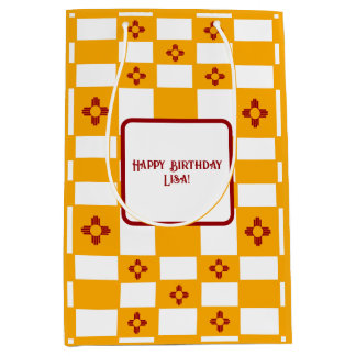 Sacola Para Presentes Média Quadrados Brancos Amarelos Amarelos do México Zia