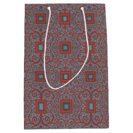 Sacola Para Presentes Média Quadrados e rendas, padrão arabesco, terracota de 