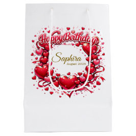 Sacola Para Presentes Média Quadro de Coração de Aniversário, [Seu Nome]! (Per