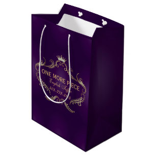 Sacola Para Presentes Média Quadro de Coroa Roxo e Dourada