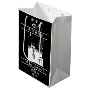 Sacola Para Presentes Média quadro preto e branco do boneco de neve sorridente