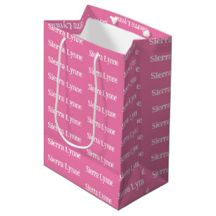 Sacola Para Presentes Média Qualquer Nome ou Sobrenome em Rosa Personalizado