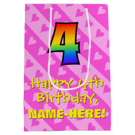 Sacola Para Presentes Média Quarto aniversário: Corações Rosa Divertidos Strip