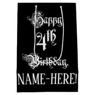 Sacola Para Presentes Média Quarto aniversário: Rico, Script Elegante + Nome P