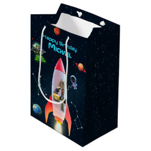 Sacola Para Presentes Média Quatro grandes com fotos Space Rocket 4º Anivers