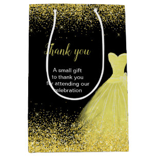 Sacola Para Presentes Média Quinceanera Bright Yellow Dress Faux Glitter